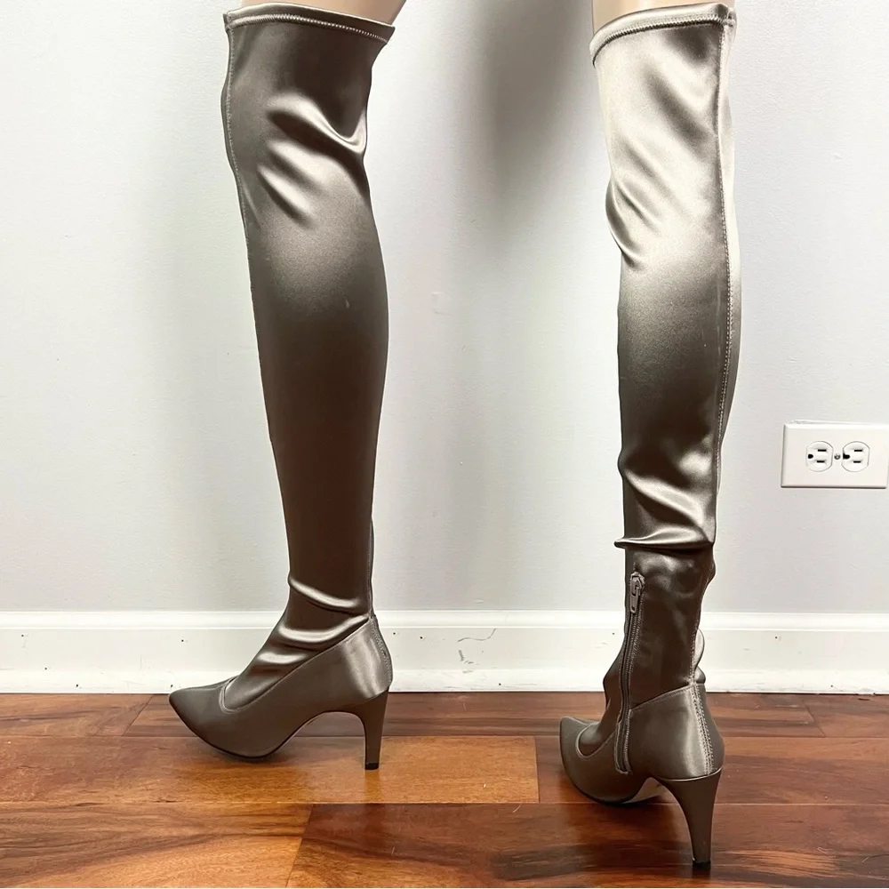 FREE PEOPLE GRAY SATIN OVER-THE-KNEE BOOTS - Picture 4 of 9